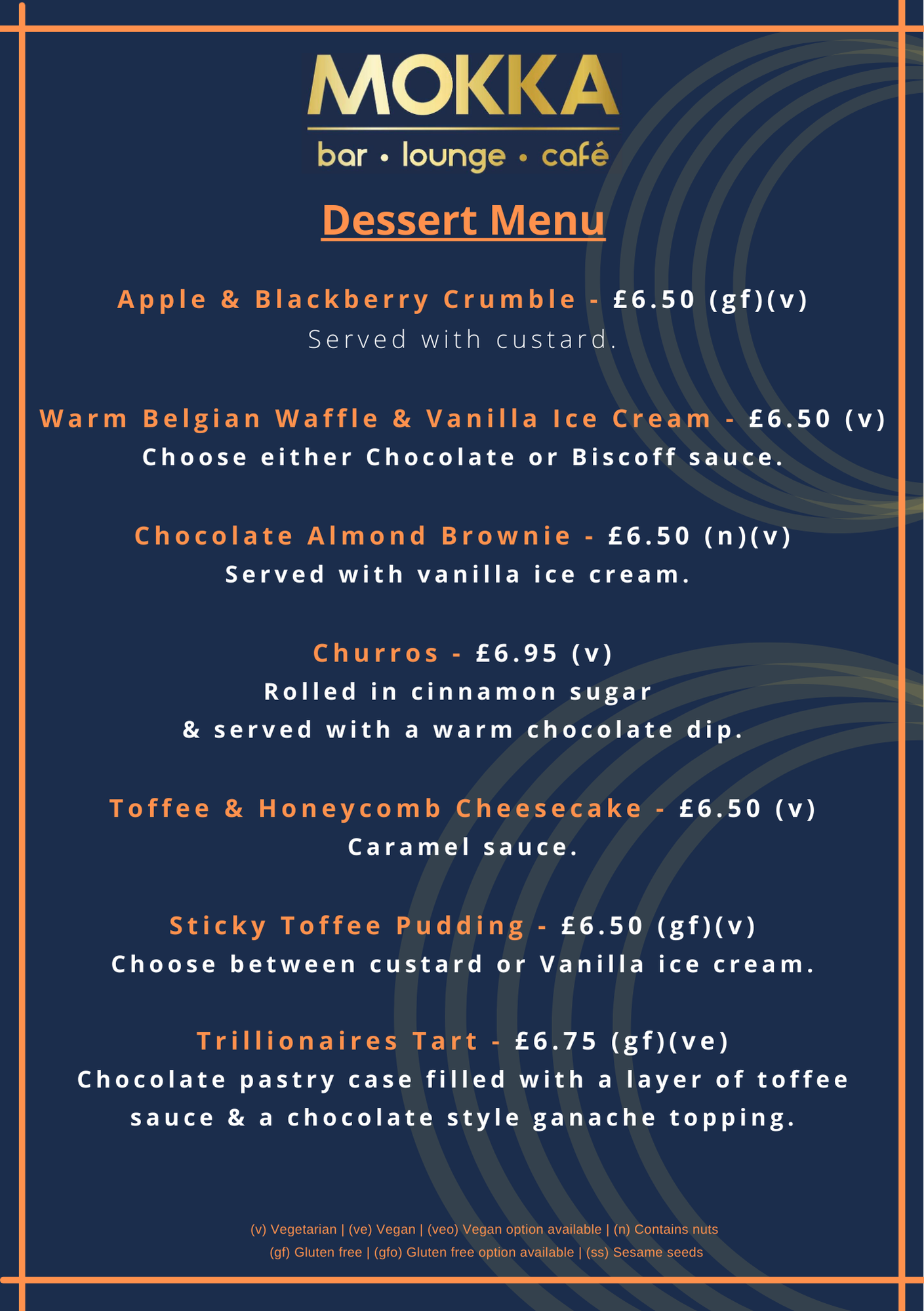 Desserts menu