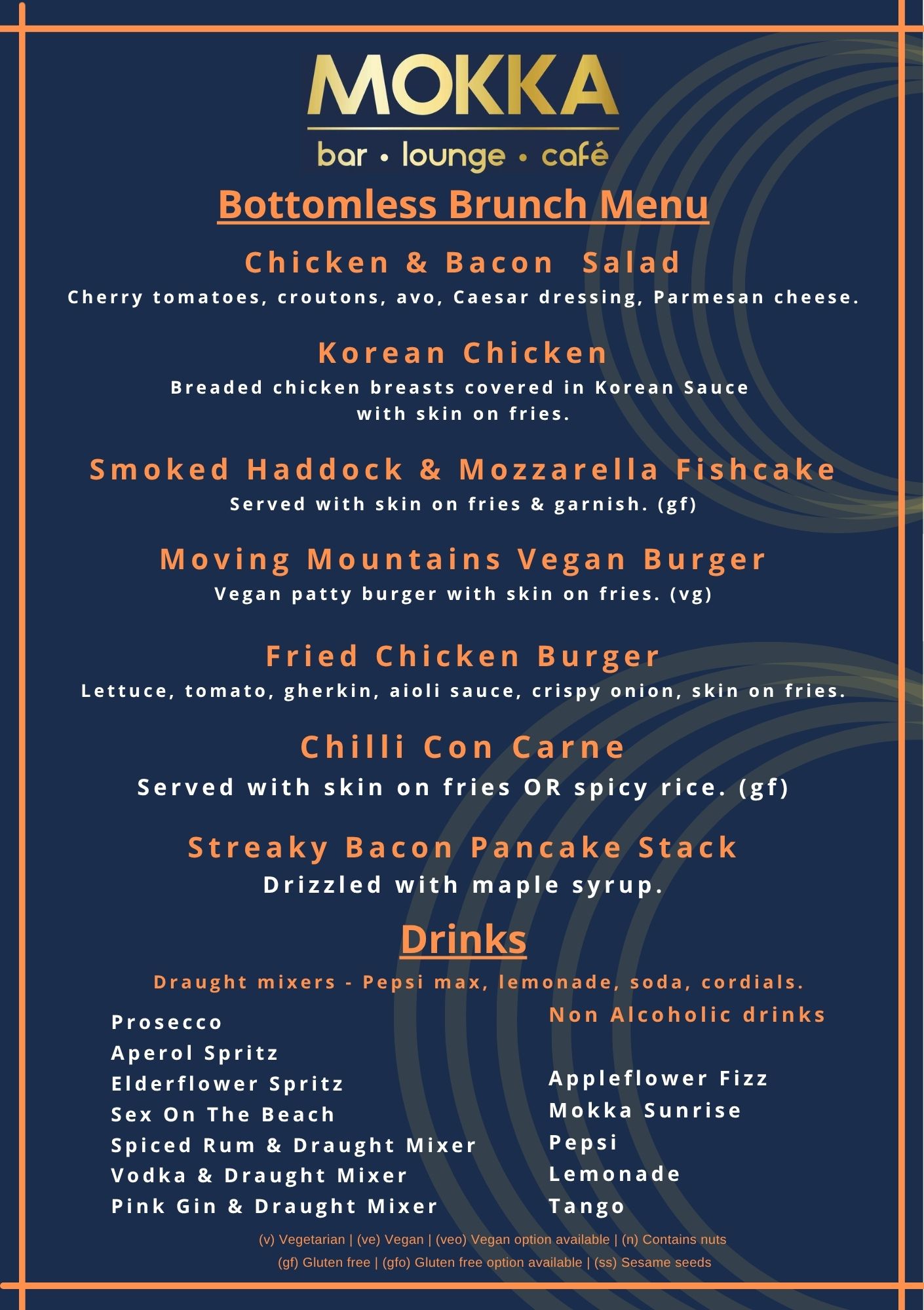 Bottomless Brunch menu